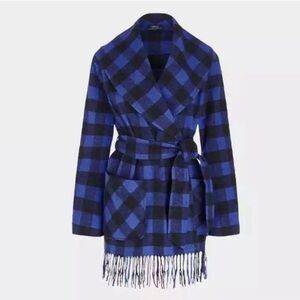 Polo Ralph Lauren Fringe Black/Blue Plaid Check Jacket XXL